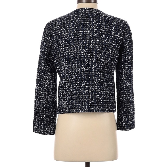 J Crew Tweed Lady Jacket Navy Blue Womens Sz 2 Sparkly White Navy - Picture 2 of 3